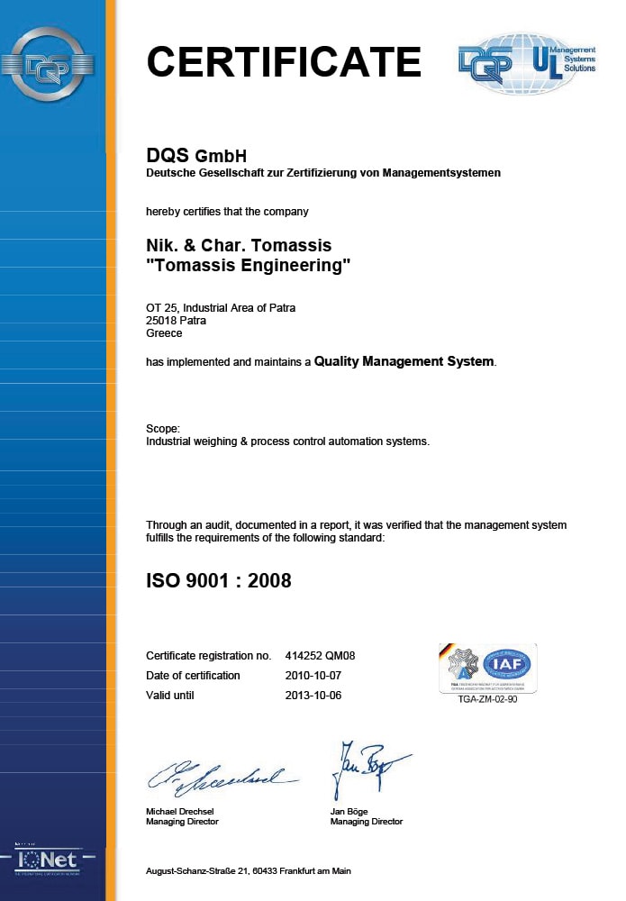Certificate 414252 Tomassis En 2010-10-07 QM08 - Τομάσης - Πάτρα
