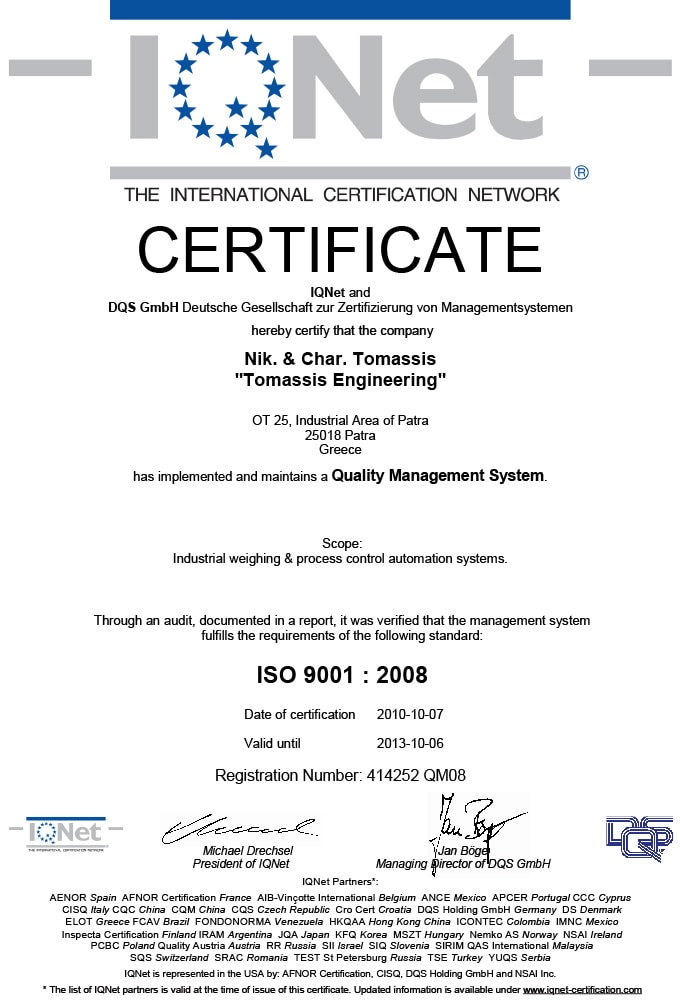 Certificate 414252 Tomassis EN IQnet 2010-10-07 QM08 - Τομάσης - Πάτρα