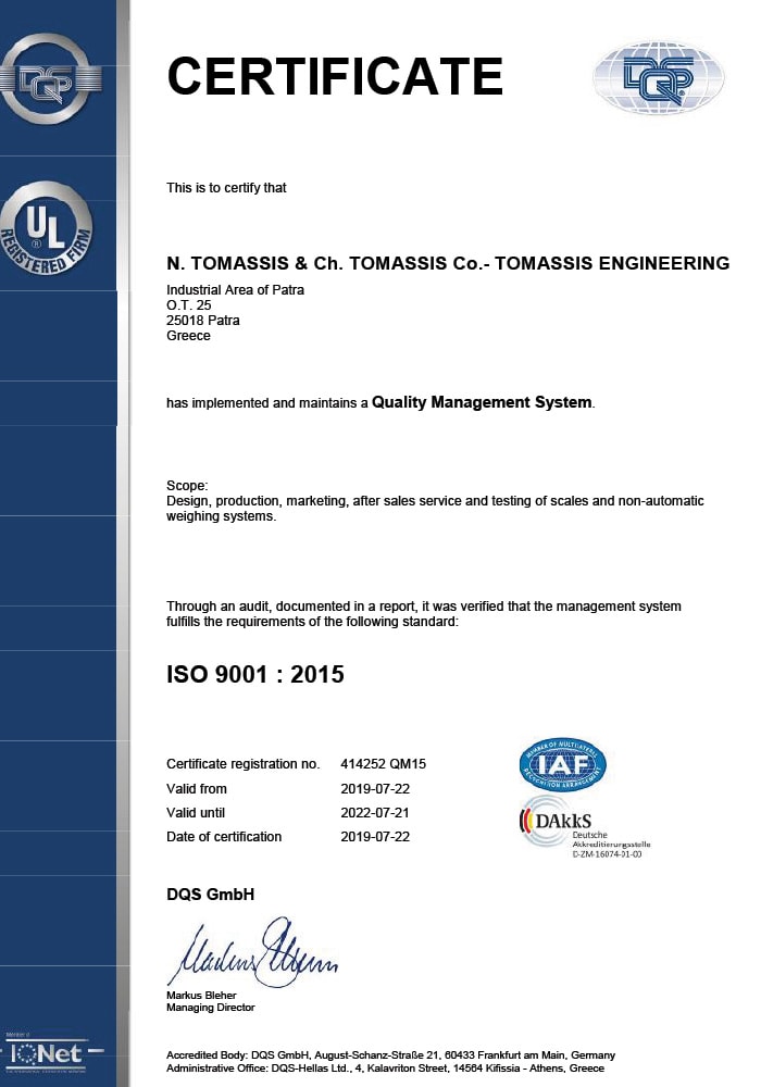Certificate Tomassis 414252 QM15 EN - Τομάσης - Πάτρα